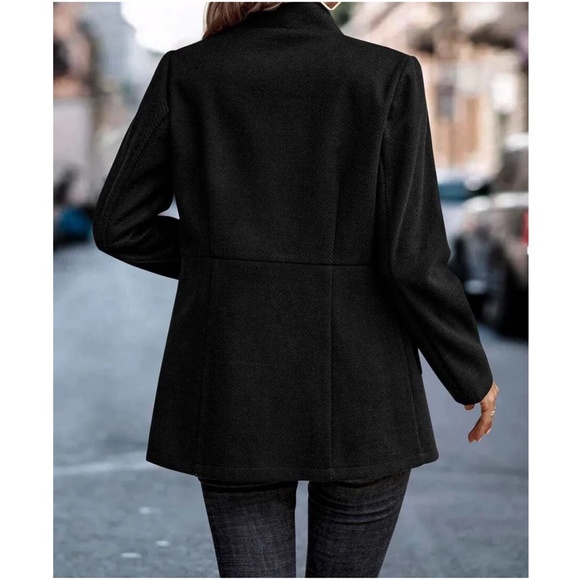 Classic Black Herringbone Blazer Jacket Coat - Picture 5 of 5